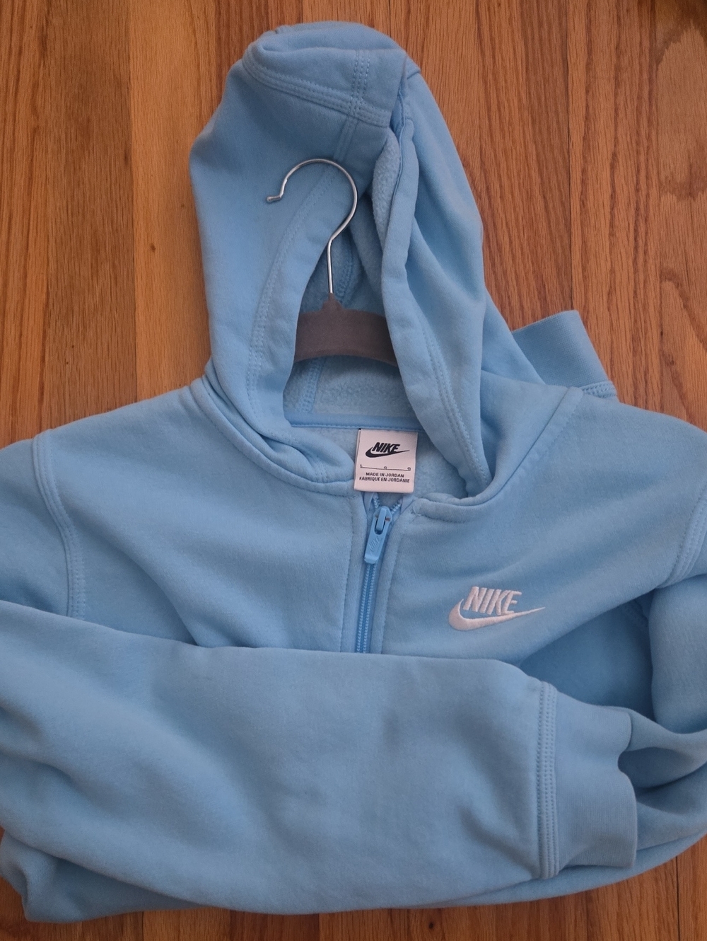 Nike Kids Sky Blue Full-Zip Hoodie with Embroidered Logo